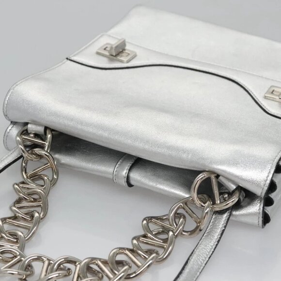 PRADA Chain Hand Bag Leather 2way Silver Auth BD055AV - Picture 8 of 15